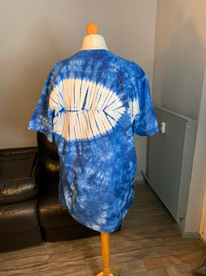 Chemises homme Indigo Bleu Clair Adire Kampala (Grandes tailles) Oversize XXL 100%Coton