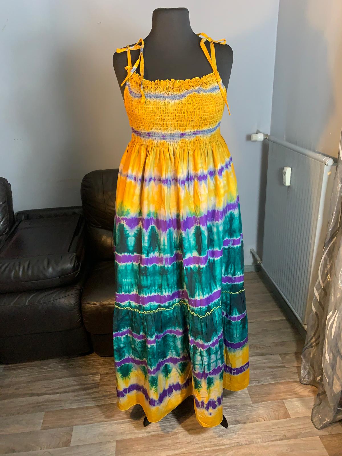 Robe Longue Indigo Batik, Tye and Dye Multicolore
