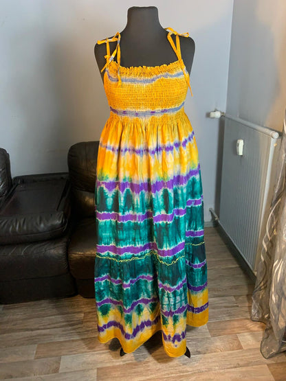 Robe Longue Indigo Batik, Tye and Dye Multicolore