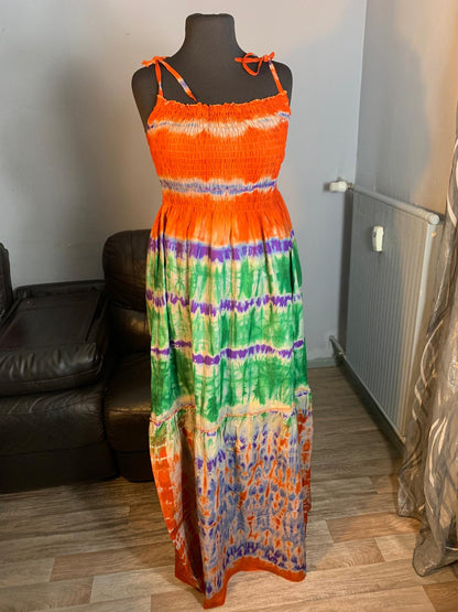 Robe Longue Indigo Batik, Tye and Dye Multicolore
