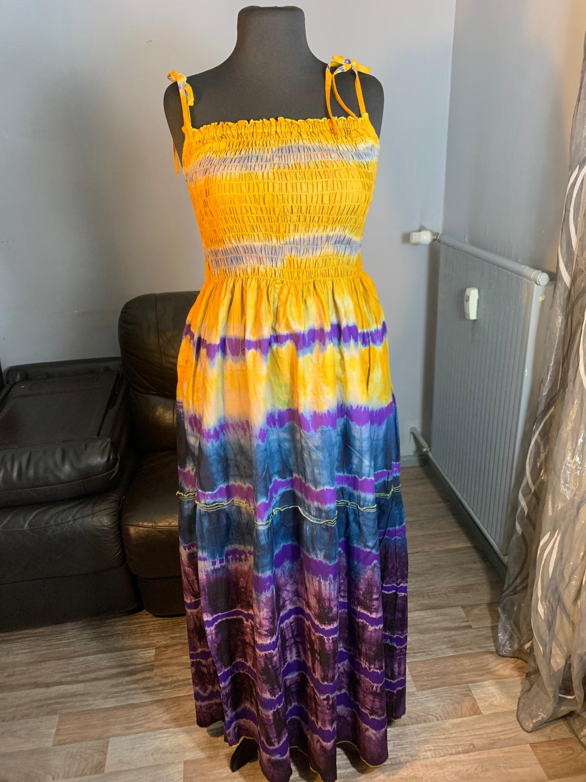 Robe Longue Indigo Batik, Tye and Dye Multicolore