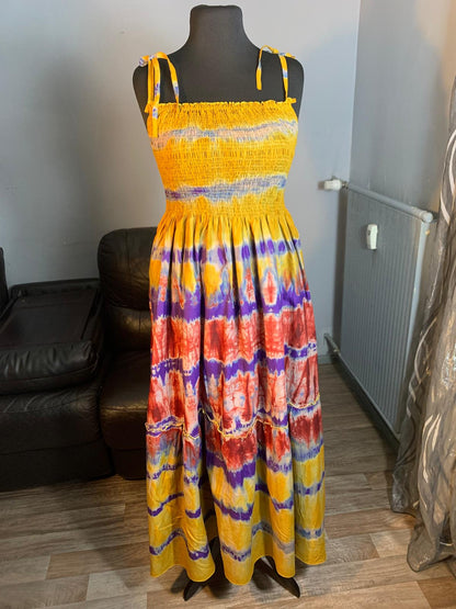 Robe Longue Indigo Batik, Tye and Dye Multicolore