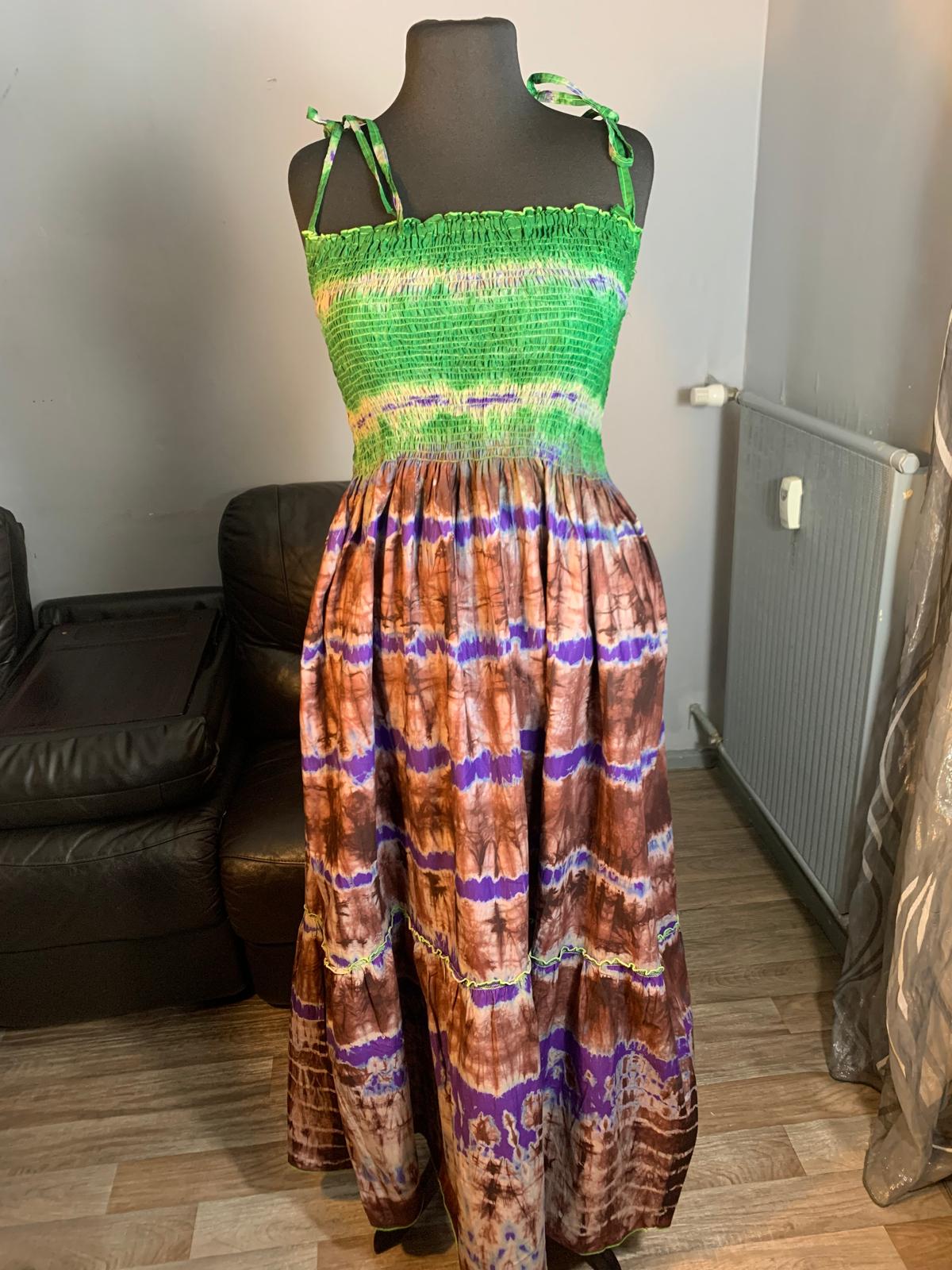Robe Longue Indigo Batik, Tye and Dye Multicolore