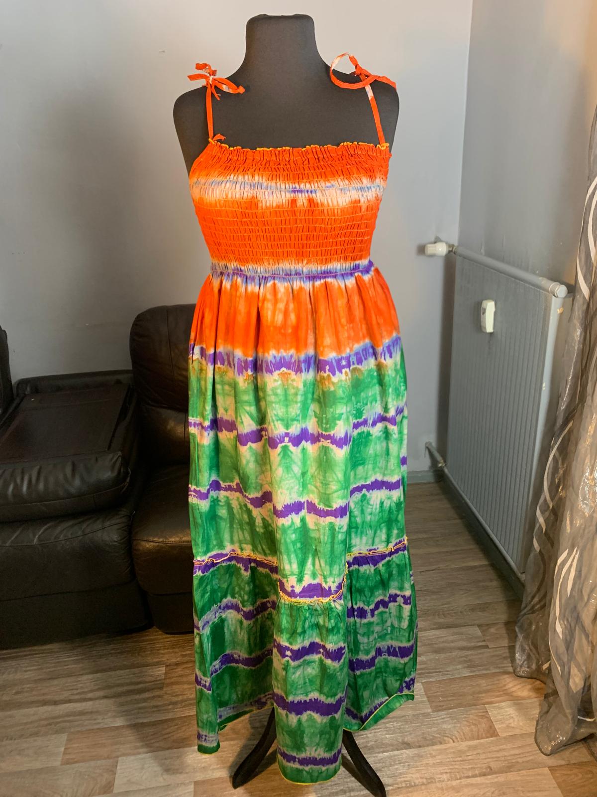 Robe Longue Indigo Batik, Tye and Dye Multicolore