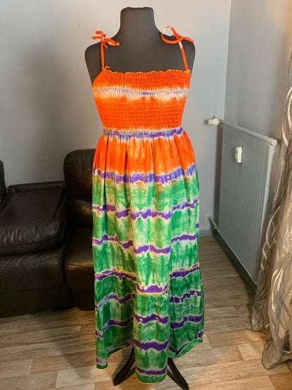 Robe Longue Indigo Batik, Tye and Dye Multicolore