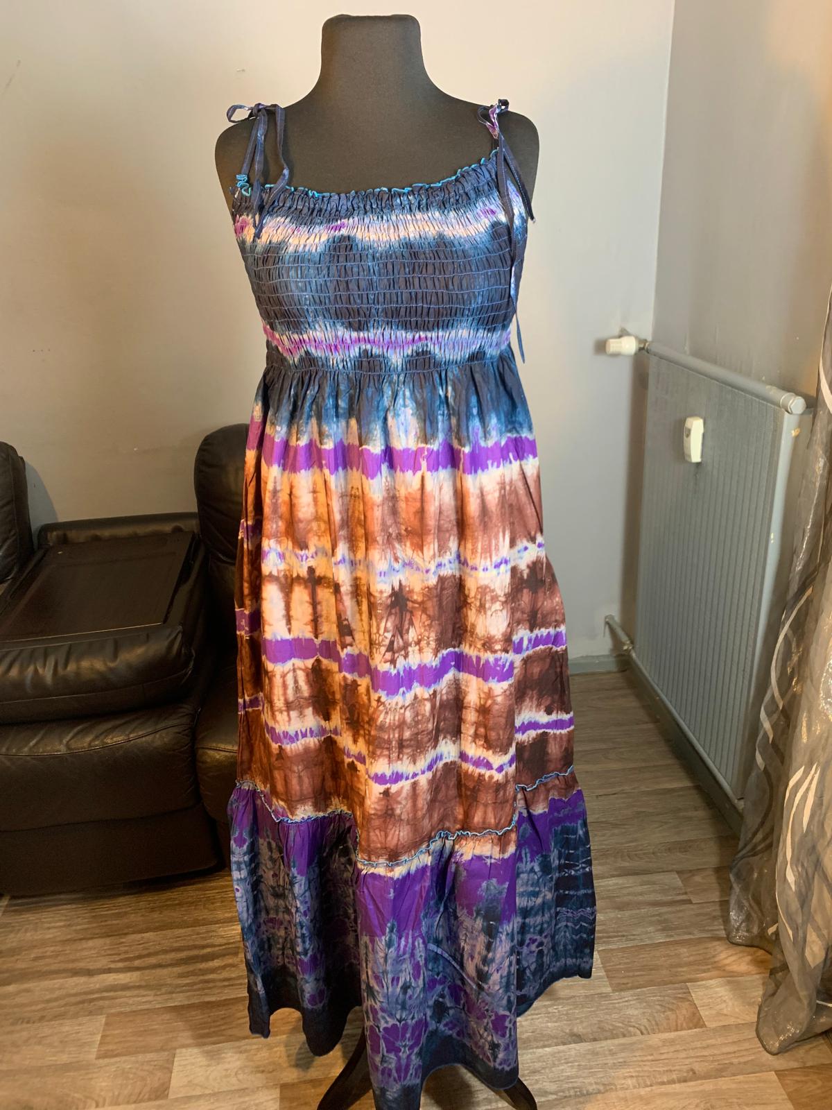 Robe Longue Indigo Batik, Tye and Dye Multicolore