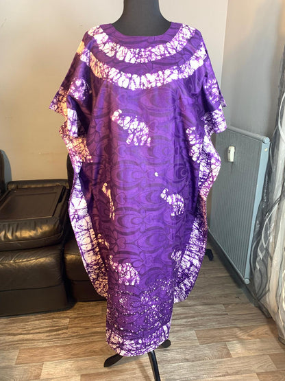 Robe Bazin Batik Style Bohème Robe à Motifs. Violet  Motifs:   Éléphants L'art 100% Coton Très Doux.