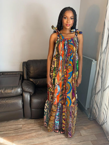 Robe  Patchwork Longue  Multicolore Wax de Qualité Tendance 100%Coton