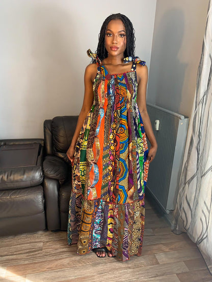 Robe  Patchwork Longue  Multicolore Wax de Qualité Tendance 100%Coton