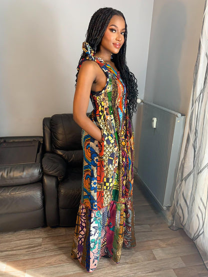 Robe  Patchwork Longue  Multicolore Wax de Qualité Tendance 100%Coton