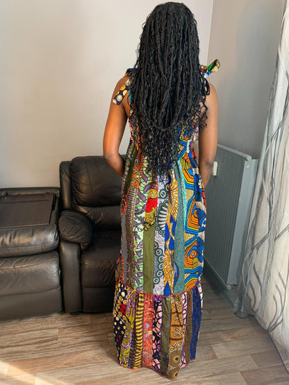 Robe  Patchwork Longue  Multicolore Wax de Qualité Tendance 100%Coton