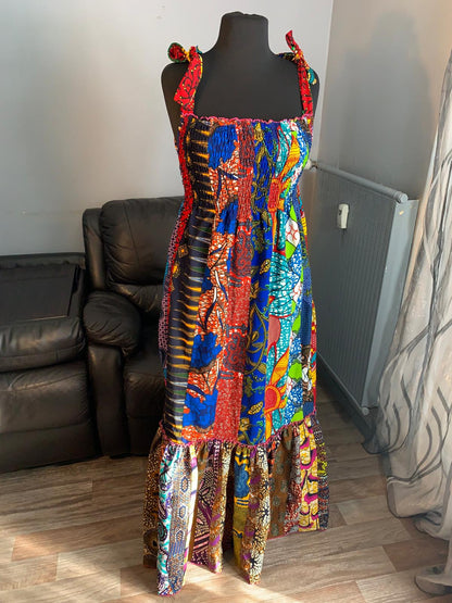 Robe  Patchwork Longue  Multicolore Wax de Qualité Tendance 100%Coton