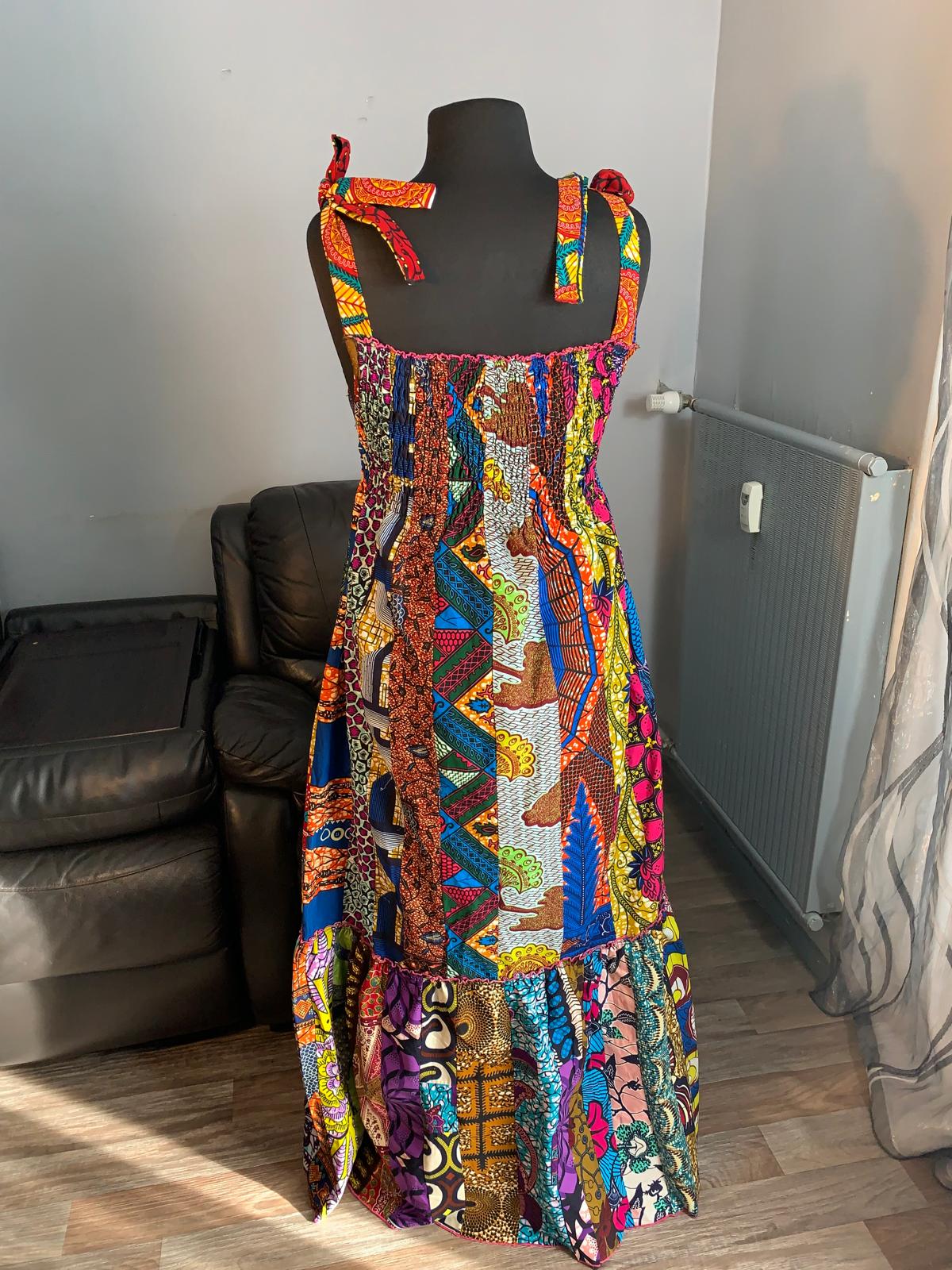 Robe  Patchwork Longue  Multicolore Wax de Qualité Tendance 100%Coton