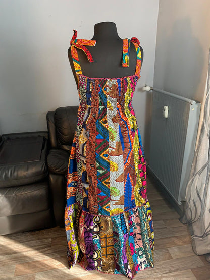 Robe  Patchwork Longue  Multicolore Wax de Qualité Tendance 100%Coton