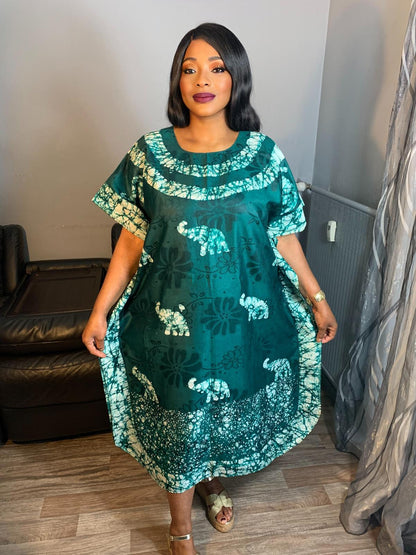 Green Bohemian Style Batik Bazin Dress. Unique and Exclusive Dress. Pa – SophiaClothes