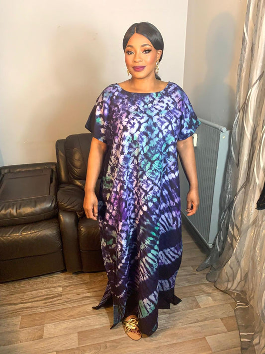 Robe Bleu Indigo Multicolore Tye and Dye 100% coton