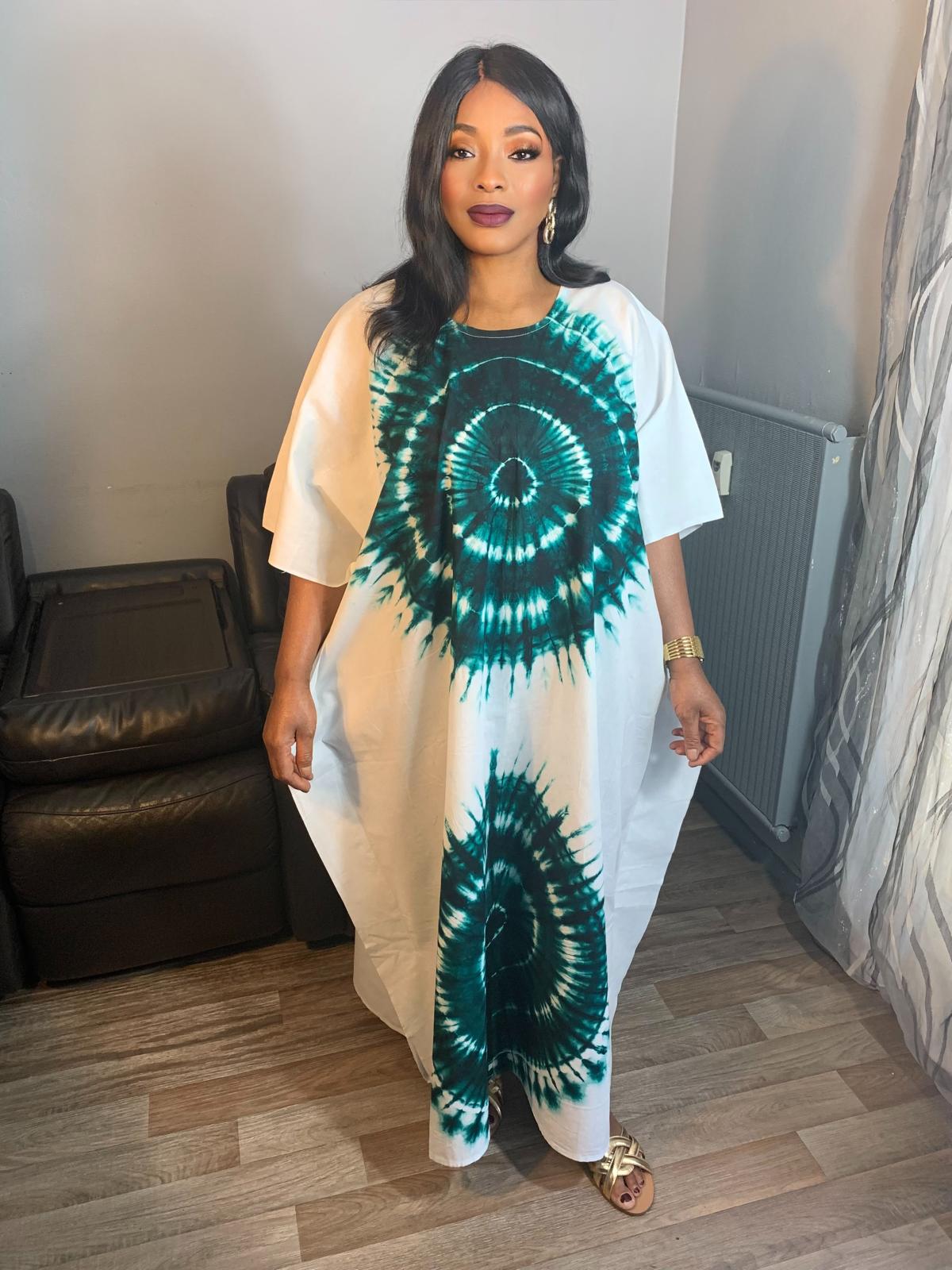 Langes Batik-Scheibenkleid, 100 % Batik-Baumwolle.