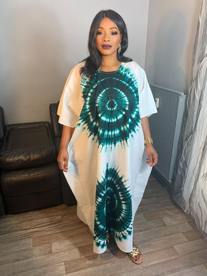 Langes Batik-Scheibenkleid, 100 % Batik-Baumwolle.