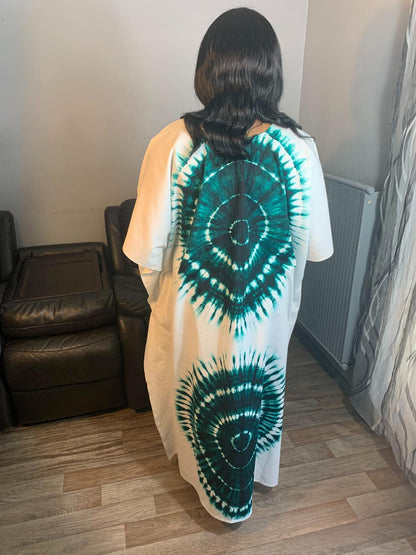 Langes Batik-Scheibenkleid, 100 % Batik-Baumwolle.