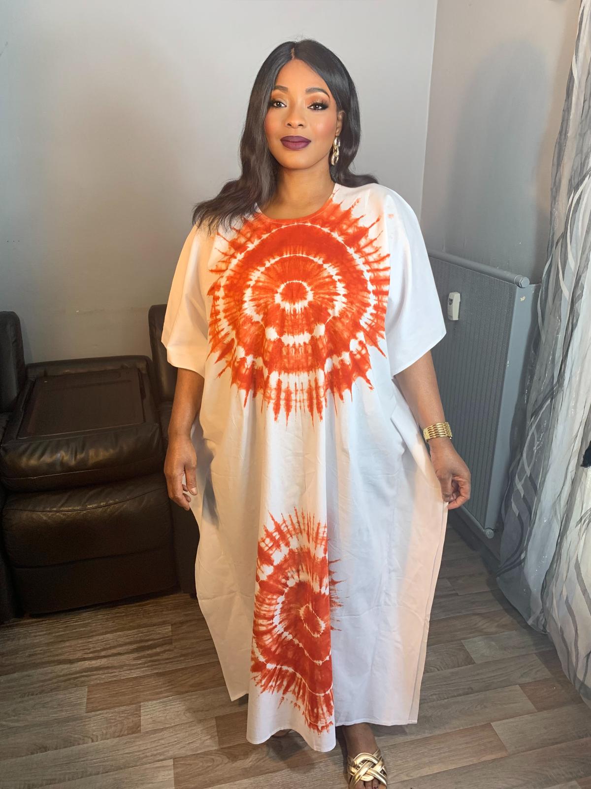 Langes Batik-Scheibenkleid, 100 % Batik-Baumwolle.