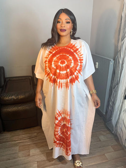 Langes Batik-Scheibenkleid, 100 % Batik-Baumwolle.