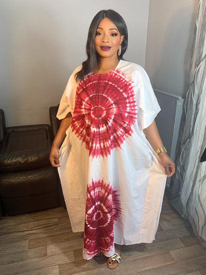 Langes Batik-Scheibenkleid, 100 % Batik-Baumwolle.