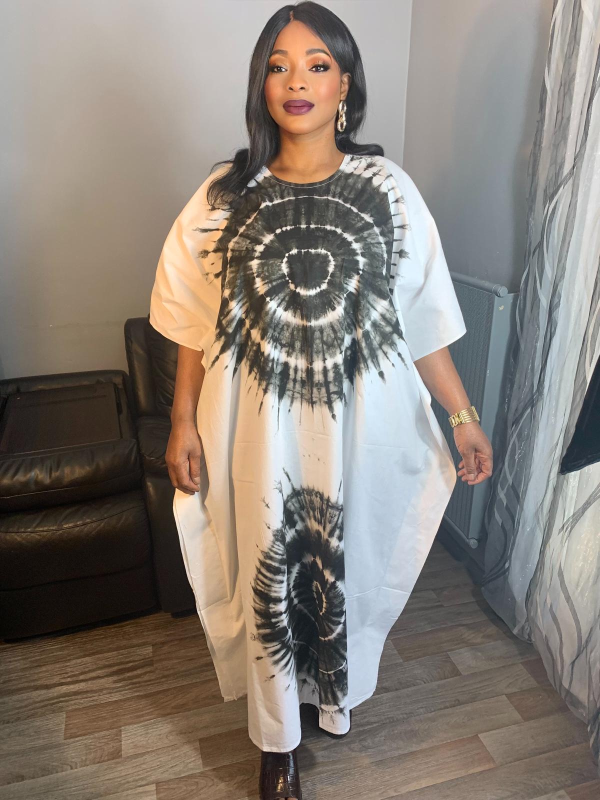 Langes Batik-Scheibenkleid, 100 % Batik-Baumwolle.