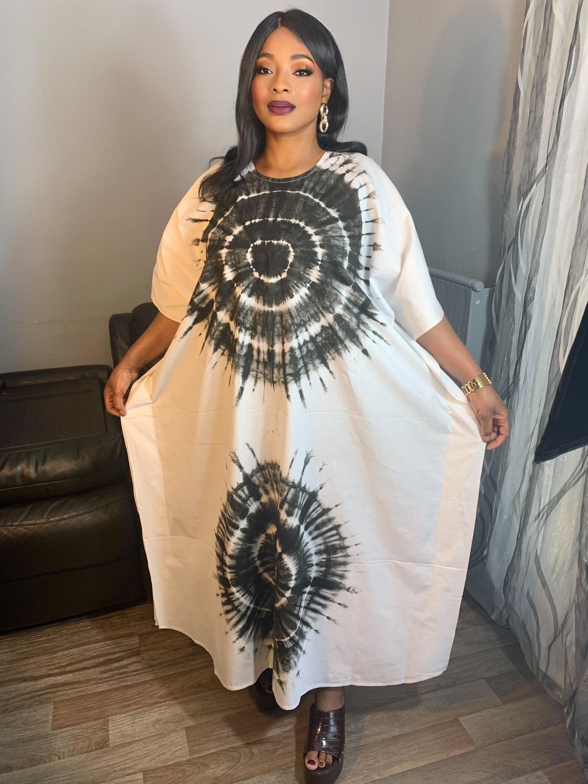 Langes Batik-Scheibenkleid, 100 % Batik-Baumwolle.