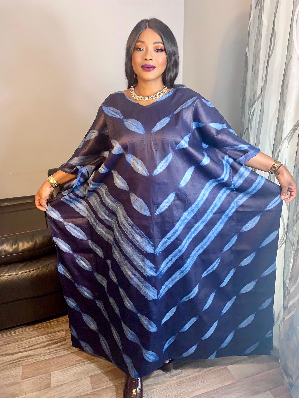 Boubou Bazin Indigo Tye And Dye Adire Bazin Coton