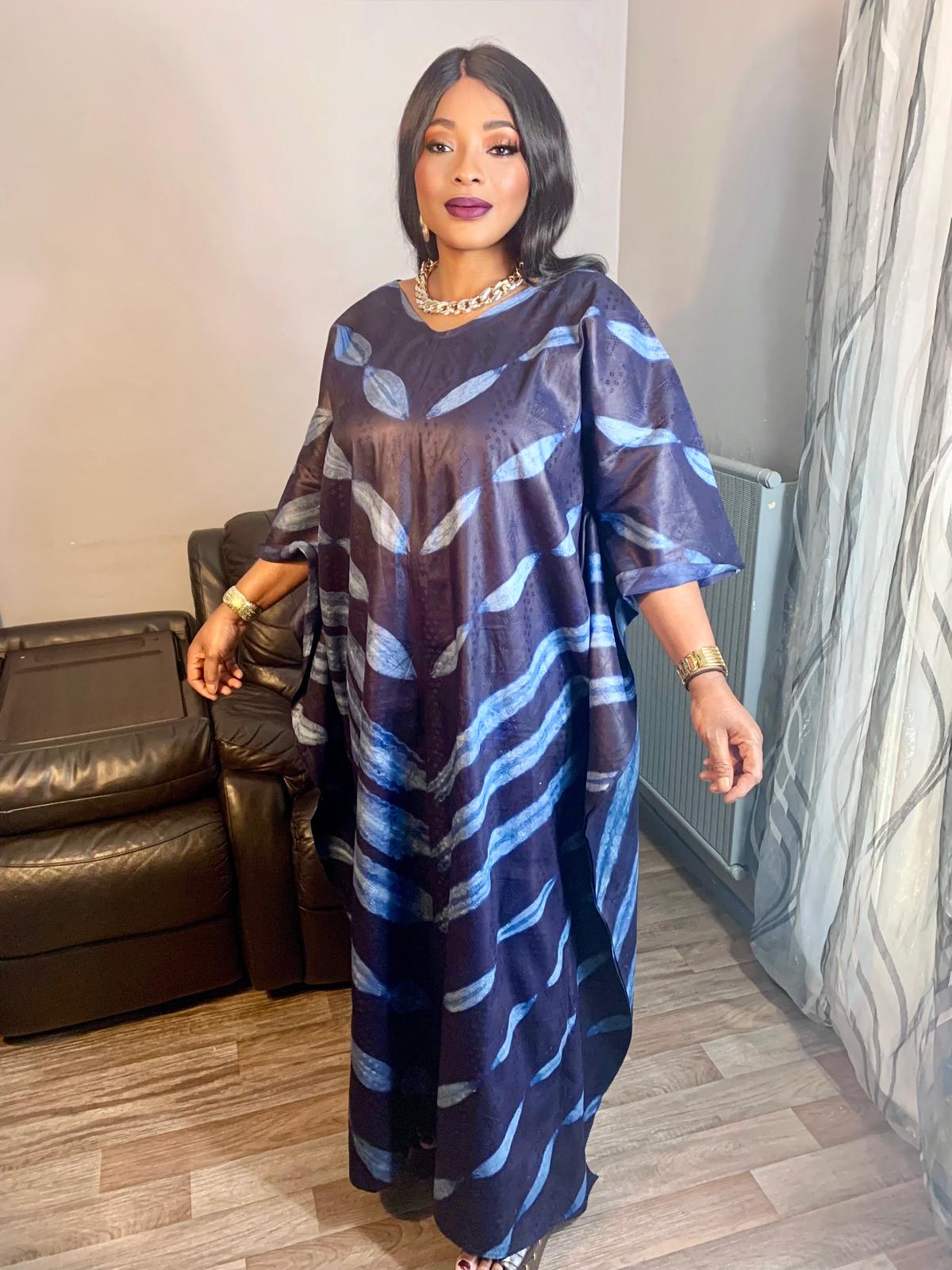 Boubou Bazin Indigo Tye And Dye Adire Bazin Coton