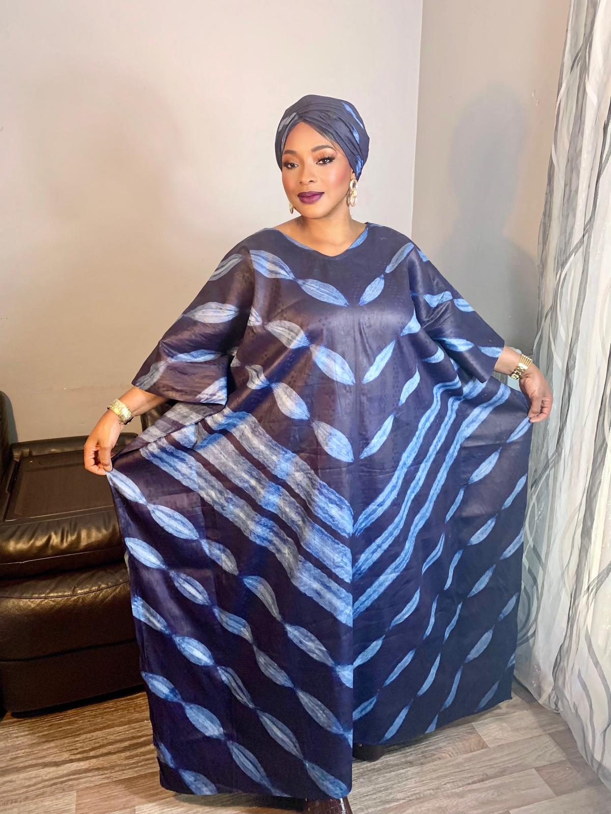 Boubou Bazin Indigo Tye And Dye Adire Bazin Coton