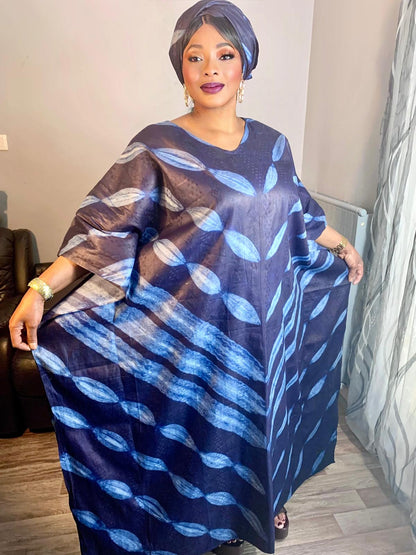 Boubou Bazin Indigo Tye And Dye Adire Bazin Coton
