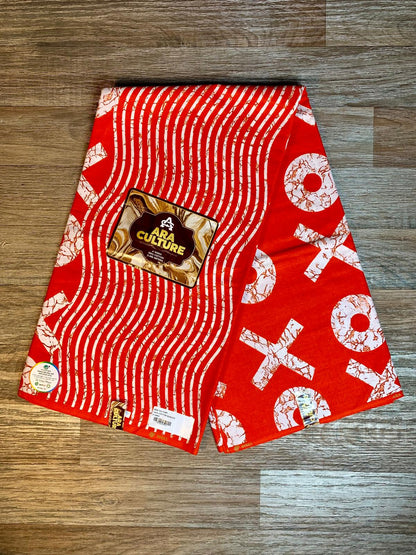 Tissus Wax Africain 100% Coton Ankara , Wax Marque Era Culture Motif OX L'original 2, 4 et 6 yards Wax Orange Blanc