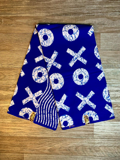Tissus Wax Africain 100% Coton Ankara, Wax  Marque Era Culture Motif OX L'original 2, 4 et 6 yards Bleu blanc