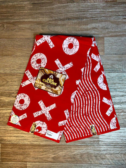 Tissus Wax Africain 100% Coton Ankara Wax  Marque Era Culture Motif OX L'original 2,4 et 6 yards Rouge Blanc