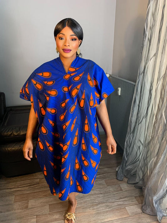Robe Femme Wax, Ankara 100% Coton   Robe Midi motif : Ampoules Orange