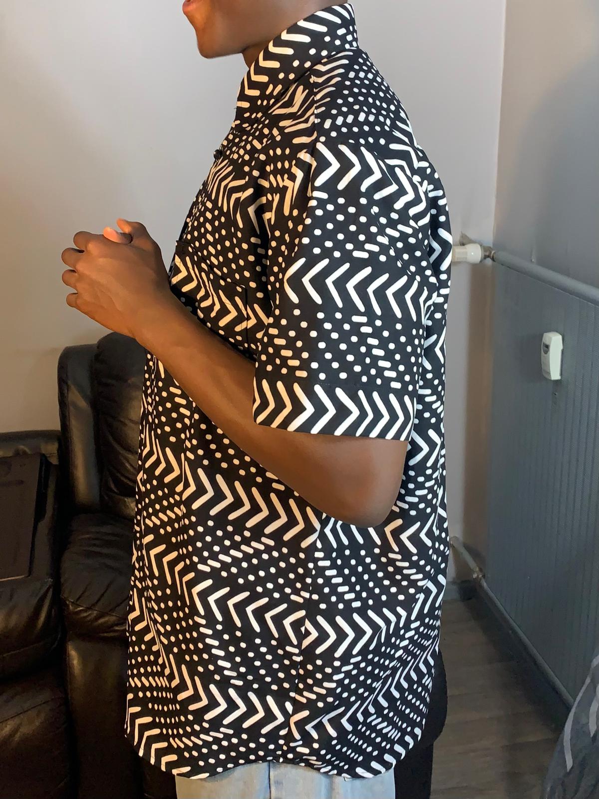 Chemise Homme Wax Africain 100%Coton Avec Col Motif Bogolan Ankara