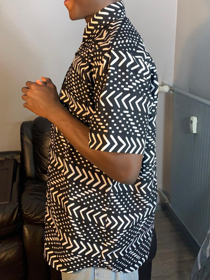 Chemise Homme Wax Africain 100%Coton Avec Col Motif Bogolan Ankara