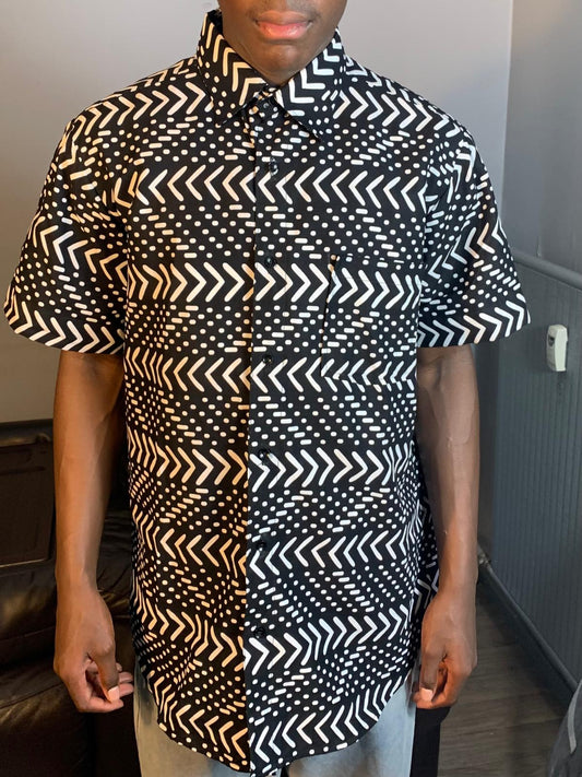 Chemise Homme Wax Africain 100%Coton Avec Col Motif Bogolan Ankara