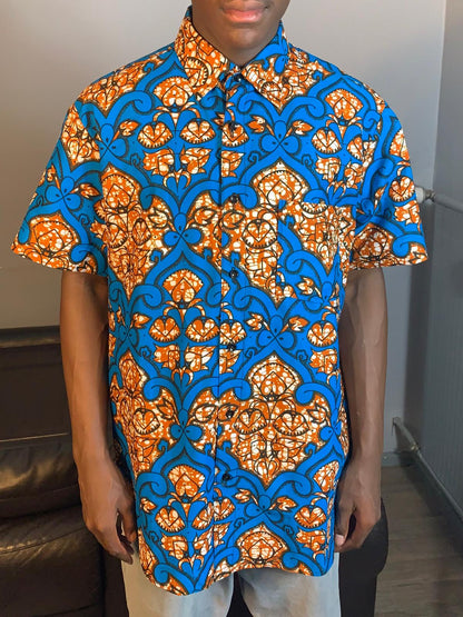 Chemise Homme Wax Africain 100%Coton Avec Col Collection Ankara