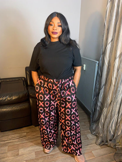 Pantalon Femme Noir et Rose OX Africain Palazzo Pants.