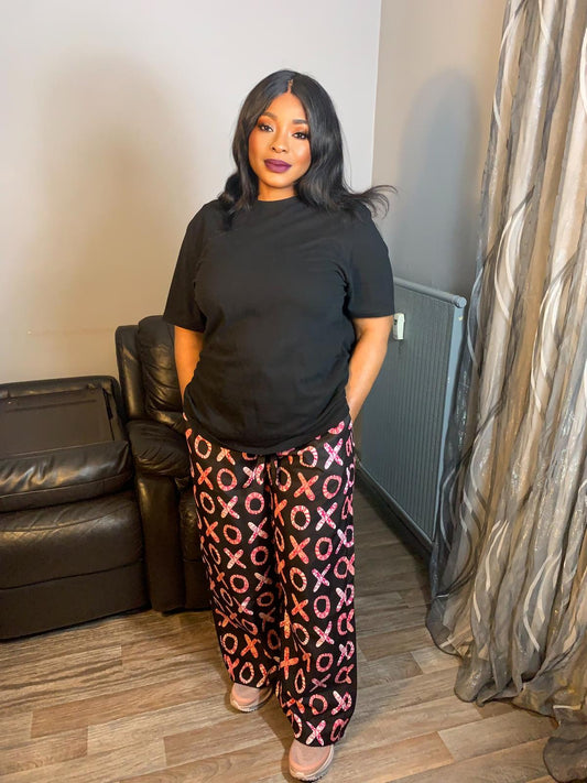 Pantalon Femme Noir et Rose OX Africain Palazzo Pants.