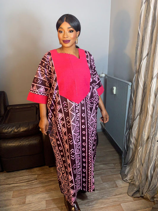 Robe Wax Africain Tailleur Achorké Rose Caftan- Kaftan.