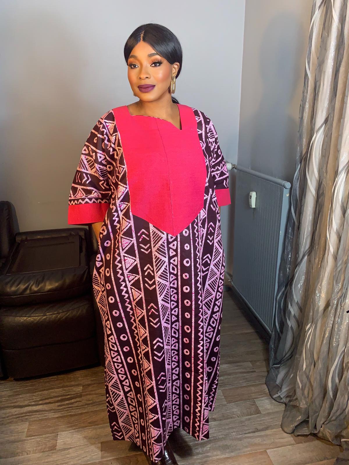 Robe Wax Africain Tailleur Achorké Rose Caftan- Kaftan.