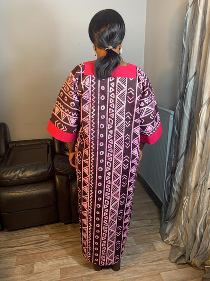 Robe Wax Africain Tailleur Achorké Rose Caftan- Kaftan.
