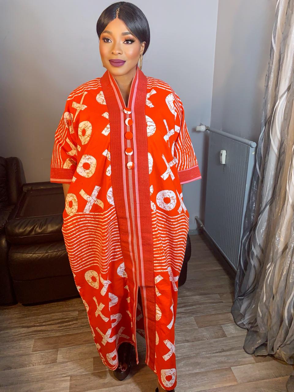Robe Wax Africain OX Orange Achorké Caftan- Kaftan.