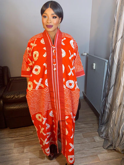 Robe Wax Africain OX Orange Achorké Caftan- Kaftan.