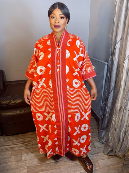 Robe Wax Africain OX Orange Achorké Caftan- Kaftan.