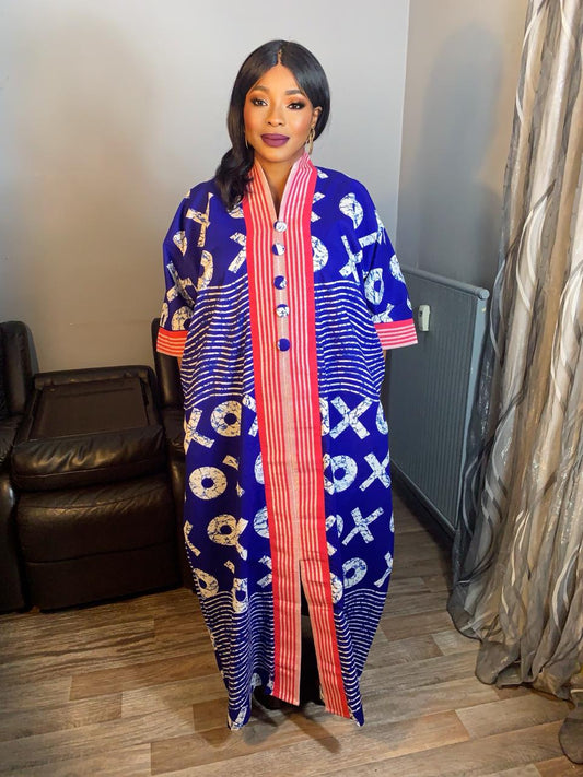 Robe Wax Africain OX Bleu Roi Achorké Caftan- Kaftan.