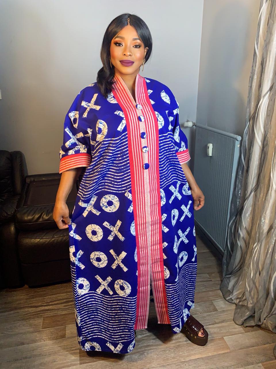 Robe Wax Africain OX Bleu Roi Achorké Caftan- Kaftan.